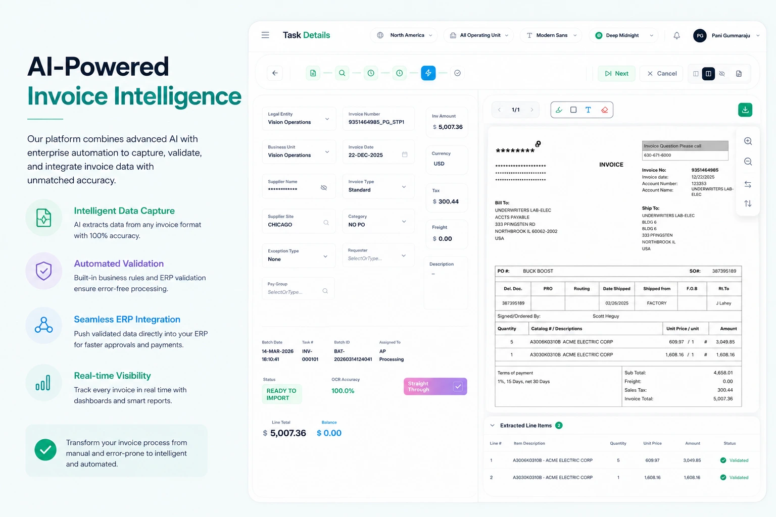 OneVue Invoice Document Control Center Ingestion Dashboard